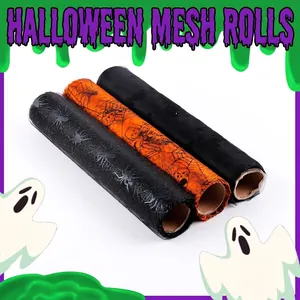 Halloween mesh rolls with spider and skull patterns for festive party table decoration