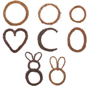 Assorted natural grapevine wreath frames for DIY crafts including heart and bunny shapes