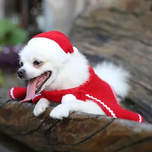 Pet Christmas Costume Red Cloak Cape With Hat For Small Dogs Cats Festive Holiday Dress Up Outfit For Teddy Pomeranian