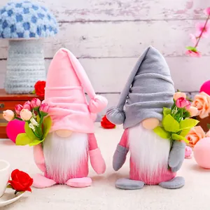 Valentine's Day Rudolph Gnome Plush Decoration Faceless Doll With Tulip Flower Bouquet Handmade Mother's Day Birthday Home Table Ornament
