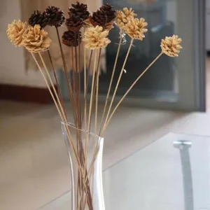 Decorative dried pine cones on long wooden stems for rustic Christmas home arrangements
