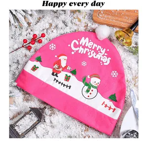 Pink Christmas Santa hat car seat headrest cover with festive snowman and Santa patterns