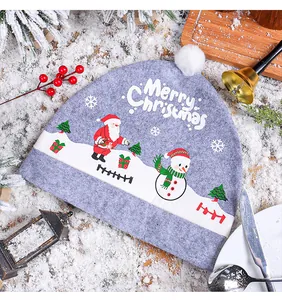 Festive grey felt Christmas car seat headrest cover with Santa and Snowman design