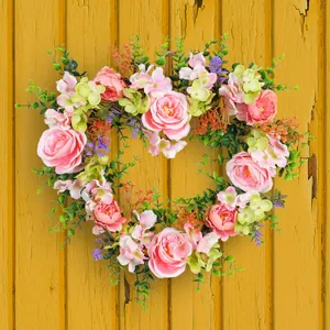 Valentine's Day Heart Shape Artificial Rose Wreath For Wedding Home Decoration Pink Minimalist Flower Wreath Wall Hanging Gift