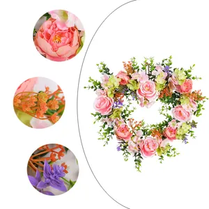 Heart-shaped pink rose wreath for Valentine's Day and wedding decorations