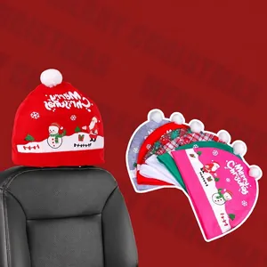 Festive Santa hat car headrest covers in various colors for Christmas car interior decoration