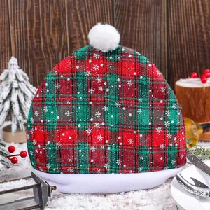 Christmas car seat headrest cover with red and green plaid and white snowflake pattern