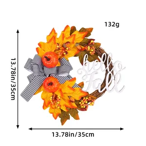 13,7 inch herfst esdoornblad krans met pompoenen, bessen en een hello fall bord