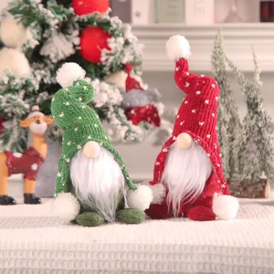 Festive handmade Christmas gnome plush dolls with knitted hats and white beards
