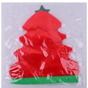 Festive red Christmas tree shaped party hat featuring white pom-poms inside clear packaging