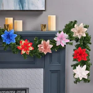 Künstliche Weihnachtsstern Blumen Weihnachtsbaum Schmuck Glitzer Funkelnd Kunststoff Polyester Feiertag Party Dekorationen