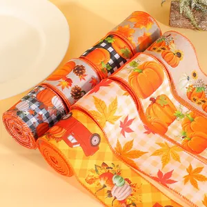 Autumn Thanksgiving decorative harvest ribbon with pumpkin truck patterns for gift wrapping