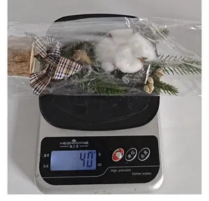 Branche de Noël décorative avec coton et pin sur balance pesant 40g