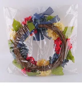 Hydrangea floral wreath for Independence Day decoration shown in protective packaging
