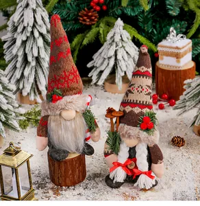 Vue détaillée de deux gnomes de Noël avec des chapeaux tricotés dans un décor de neige