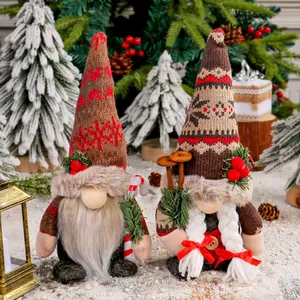 Décorations De Gnomes De Noël En Peluche Tomte Nordique Poupée Sans Visage Chapeau Tricoté À Flocons De Neige Sucre D'orge Ski Ornement De Bureau