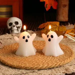 Halloween Ghost Candle Cute White Paraffin Wax Candle For Party Decor Home Atmosphere Halloween Ghost Shape Scented Candle Props