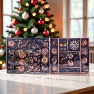 Kerstballen Set Brons Koffie Kunststof Dennenappel Ster Hangers Geschilderd Boom Decor Voor Feestdag Vakantie Huis