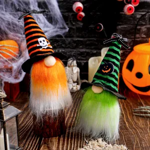 Halloween gnome plush ornaments with striped wizard hats for festive home decoration