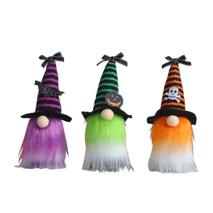 Set of 3 Halloween gnome plush ornaments featuring festive witch hats and spooky patterns