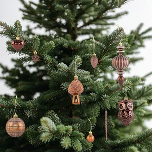 Elegante bronzen kerstboomversieringen set met dennenappel en uil vormige hangers