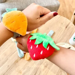 Cute cartoon fruit plush slap bracelets with carrot and strawberry designs for kids