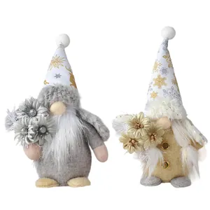 Set of gold and silver Christmas gnomes plush dolls for festive holiday desktop decoration