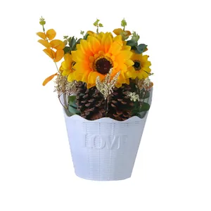 Autumn harvest sunflower and pinecone hanging basket decoration with LOVE logo