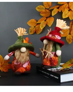 Fall harvest gnomes with maple leaf patterns on a decorative book