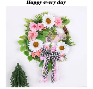 Ghirlanda decorativa con camion rosa, girasoli e fiocco a scacchi per decorazione