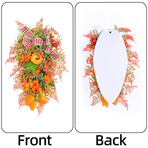Couronne de citrouille de Thanksgiving artificielle avec nœud écossais, vues avant et arrière