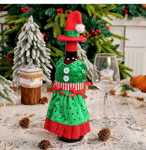 Decorazione festiva per bottiglia di vino natalizia a grembiule con mini cappello