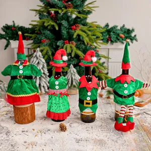 Copribottiglia Di Vino Elfo Di Natale Velluto Feltro Mini Cappello Abito Vestiti Decorazione Tavola Festa