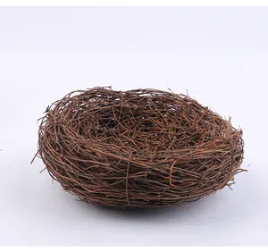 Detailed close-up view of woven natural twig bird nest for Easter garden decor DIY projects
