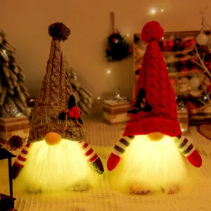 Christmas Gnome Ornaments LED Light Up Glowing Faceless Doll Knitted Hat Faux Fur Beard Home Decor Tabletop