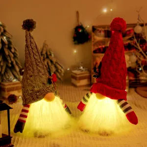 Set of 2 glowing Christmas gnomes with LED lights and knitted hats for festive home decor