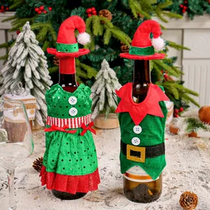 Copribottiglie di vino natalizi festivi con elfo e vestito per decorazione tavola