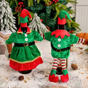 Set di copribottiglie di vino a forma di elfo di Natale con cappelli per decorazioni