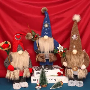 Handgemaakte Kerst Gezichtsloze Kabouter Pluche Pop Staande Elf Tomte Figuur Ornament Met Hart Gebreide Muts Vakantie Home Decor Cadeau