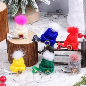 Mini Pinzas Para El Pelo Gorro De Navidad De Punto Hilo De Punto Pompones Estrás Accesorios Para El Cabello Para Mujeres Niñas