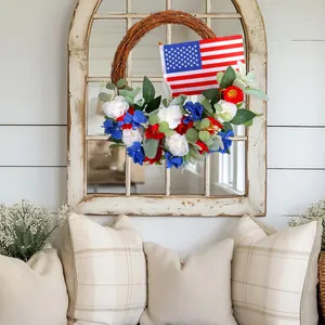 Patriotic USA Independence Day floral wreath with stars and stripes flag for porch decor