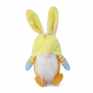 Gnomo di Pasqua in peluche con orecchie da coniglio giallo e arancione per decorazioni festive