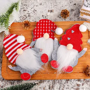 Festive Christmas gnome felt cutlery holder set of three for holiday table decoration