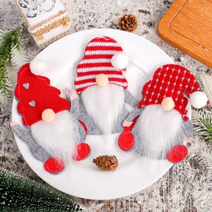 Set of 3 festive Christmas gnome felt cutlery holders for holiday table party decoration