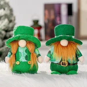 St Patrick's Day Green Gnome Faceless Doll Shamrock Pattern Irish Festival Ornament Clover Plush Decoration Home Party
