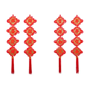 Traditional red Chinese knot hanging decor with gold fortune characters for New Year