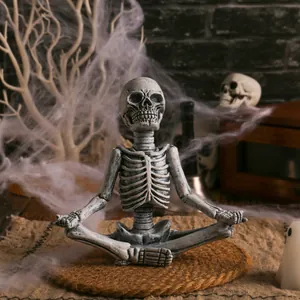 Halloween yoga skeleton statue in meditation pose resin figurine for desk decor
