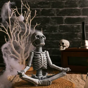 Yoga skeleton figurine for Halloween decor, resin sitting skeleton tabletop statue