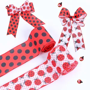Ladybug and polka dot ribbon bows set for creative gift wrapping and decor.