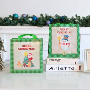 Eco-friendly Christmas non-woven gift bags featuring festive Santa Claus and Snowman prints